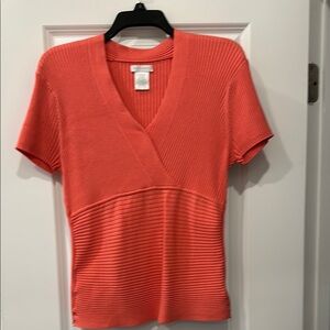 XL Coral V-Neck with Ribbed Detail